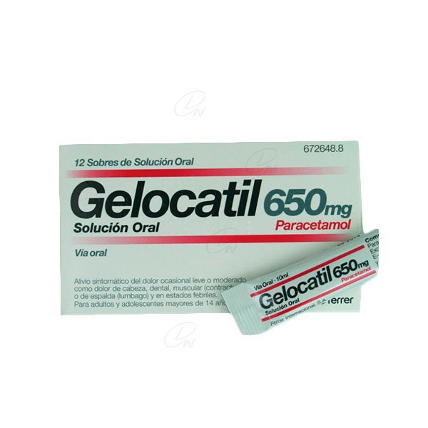 GELOCATIL 650 mg SOLUCION ORAL, 12 sobres